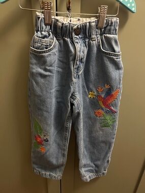 Mini Boden Embroidered Bird Light Blue Kids Denim Pants
